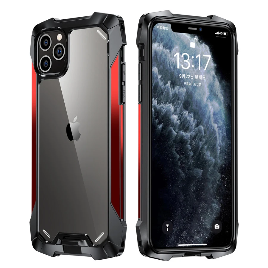 phone cases for iphone 11 Pro Max  R-just Shockproof Silicone Airbag Phone Case For iPhone 12 Mini 11 Pro MAX Metal TPU Acrylic Back Cover Cases iphone 11 Pro Max leather case