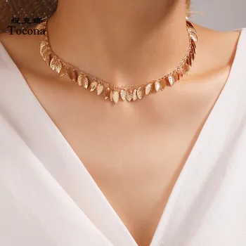 

Tocona Charming Leaf Tassel Chain Choker Necklace for Women 2020 Trendy Gold Alloy Metal Adjustable Party Jewelry 15728