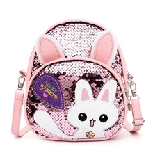 Детский рюкзак из искусственной кожи для девочек 2-6 лет, маленькая сумка на плечо с блестками и кроликом, персональная лазерная сумка, Детский плюшевый рюкзак, снэк-пакет