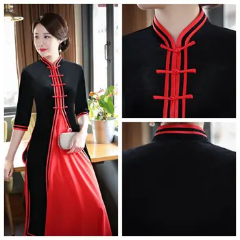 

Black red retro two-piece Chinese traditional cheongsam women improved elegant cheongsam high quality dress Plus size