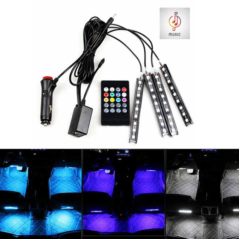 

Car Interior Light RGB Lights LED Strip Neon Lamp Decorative Remote Music Voice Control Car Atmosphere Lights