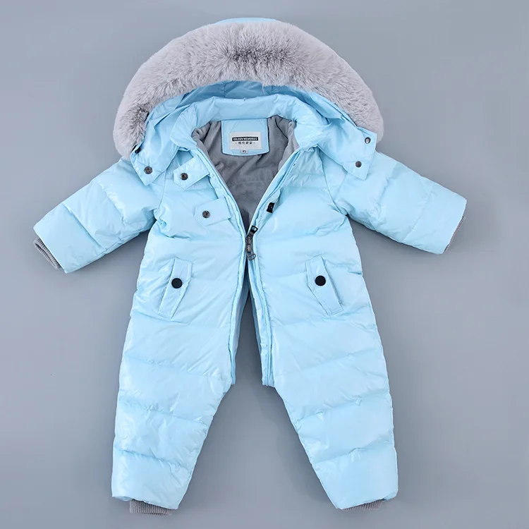 Russian Winter Kids Baby Snowsuit Fleece Liner Thick Warm Down Rompers Hooded Toddler Boys Girls Winter Jacket Ski Suit Outdoor