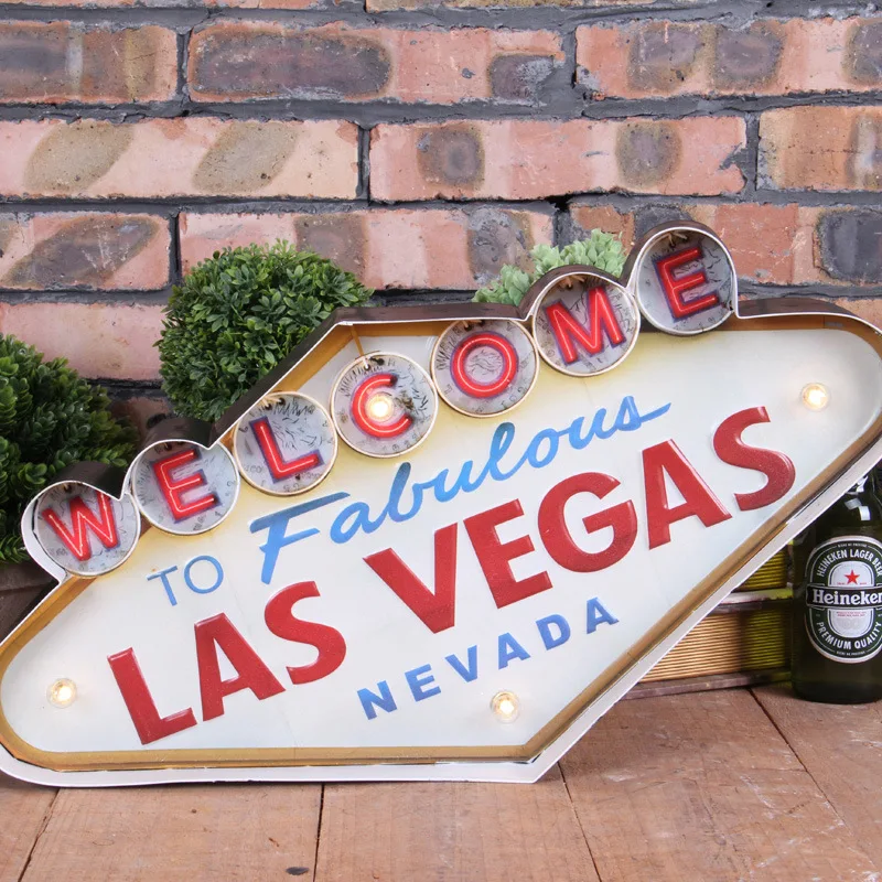 

Las vegas style with lights tin painting hanging bar ornaments american-style country wall decoration hanging