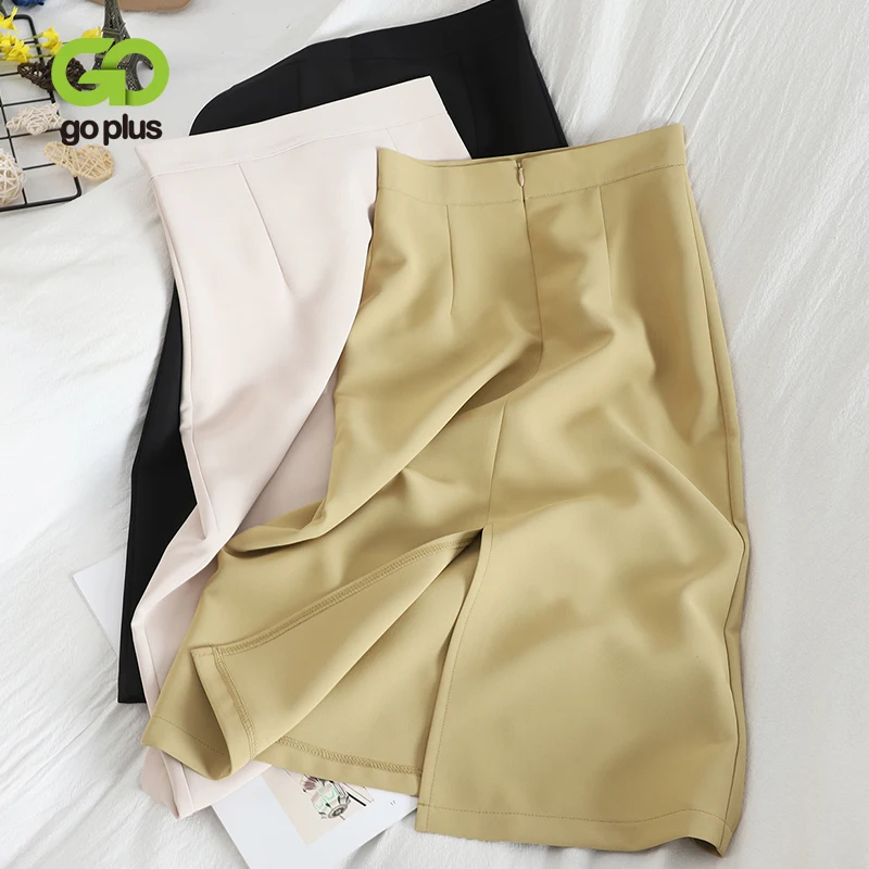 

GOPLUS Women's Skirts High Waist Casual Plus Size Black Solid A-line Ankle Length Skirts Womens Mujer Faldas Femme Jupes