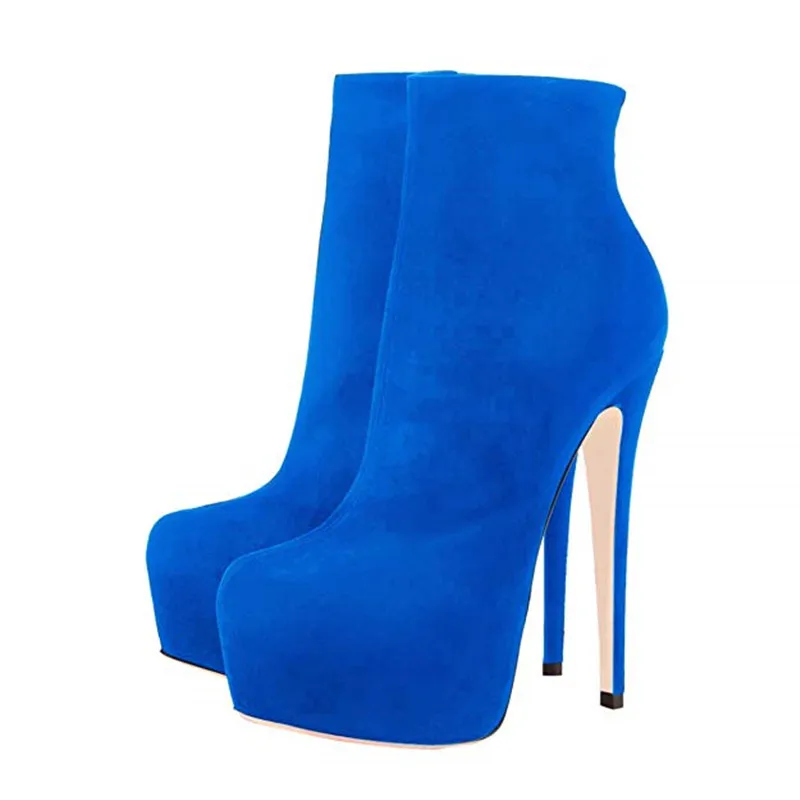 

Women Platform Ankle Boots Handcrafted Rounded Toe Side Zipper Slim Fashion High Heel Boots OM001