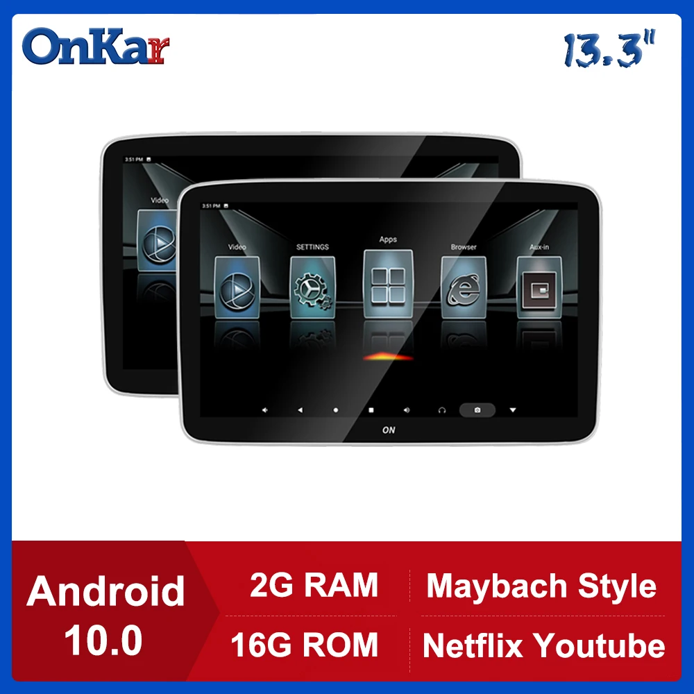 Монитор на подголовник автомобиля ONKAR сенсорный экран 13 3 дюйма Android 10 0 4K 1080P