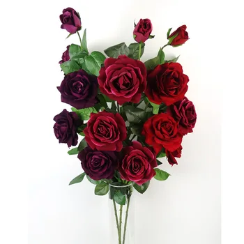 

5 Head Model Velvet Big Rose Model Rose Imitation Flowers, High Quality Guarantee