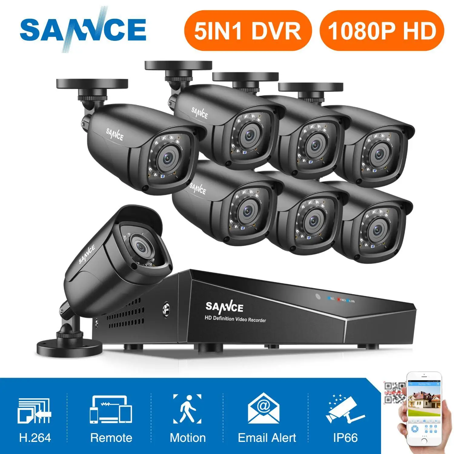 SANNCE 8CH 1080P охранная система видеонаблюдения с 1080N 5в1 DVR 4 шт 8 шт 1080P ИК наружная камера видеонаблюдения