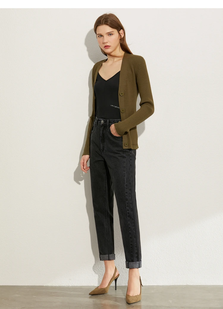 AMII Minimalism Summer Autumn Fashion Women Jeans Causal Cotton Black High Waist Straight Ankel-length Female Jeans 12040026