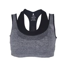 Спортивный бюстгальтер Женская майка без рукавов для йоги фитнес, спорт поддельные 2 шт Спортивная одежда Твердые бег Ударопрочный тренировки быстро сухой жилет