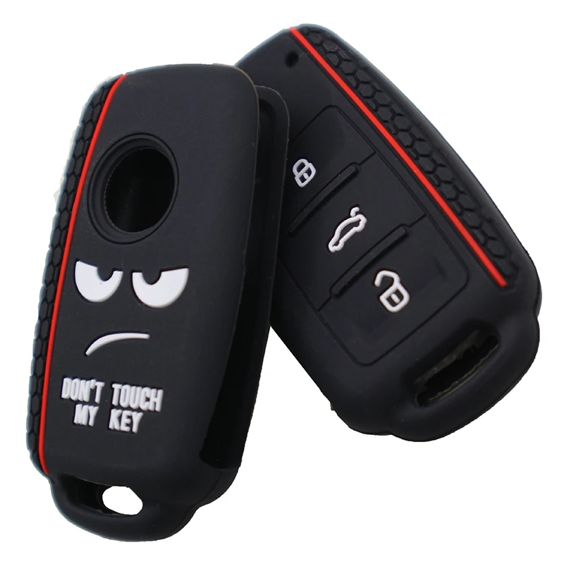 OkeyTechKey креативный силиконовый чехол для ключей от машины для Volkswagen V W Lamando Tayron Caddy Polo Tiguan Bora дистанционного авто аксессуары - Название цвета: Black