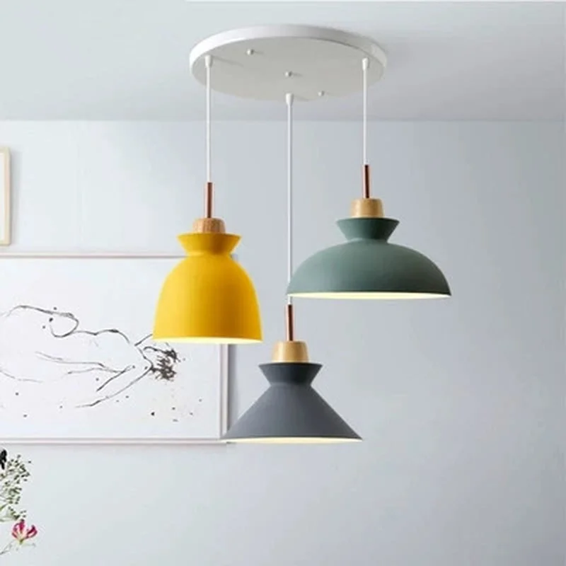 Fashion creative Modern wood colorful Pendant Lights Minimalist design lamp restaurant bar coffee Dining Room | Лампы и освещение