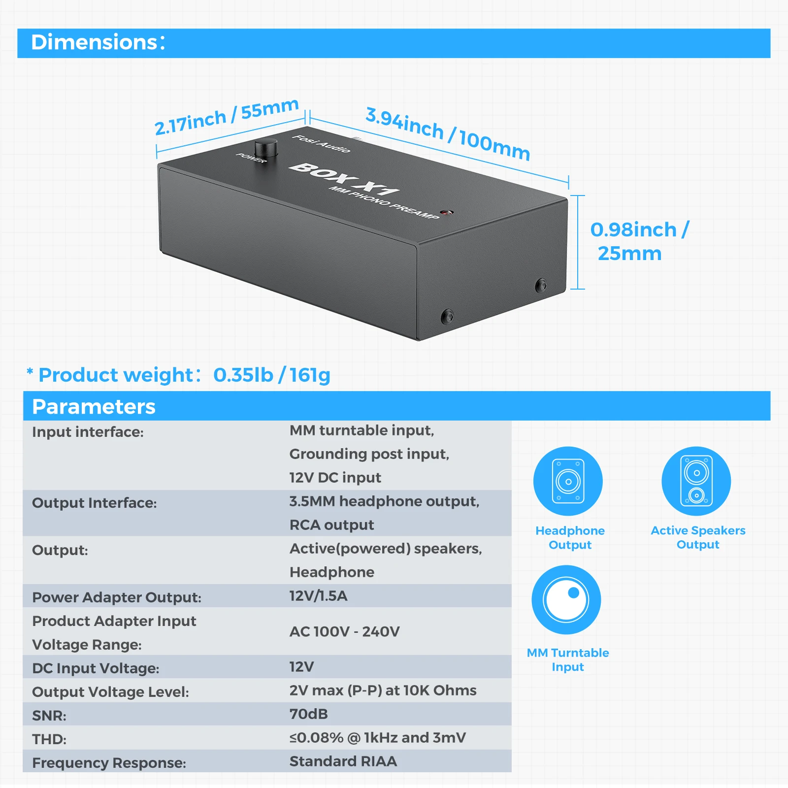 Mini Stereo, HiFi com fone de ouvido, X1 Phono Preamp