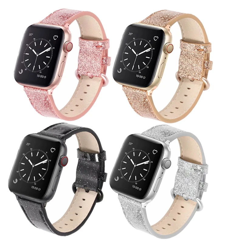 

Leather sports loop straps For apple watch band 44mm 42mm 40mm 38mm series 5 4 3 2 1 bracelet wristband For iwatch glitter style