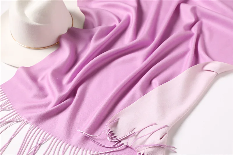 Высокое качество Зимний шарф для женщин Сплошной двусторонний кашемировый Пашмина Теплые шали обертывания леди Толстые кисточкой