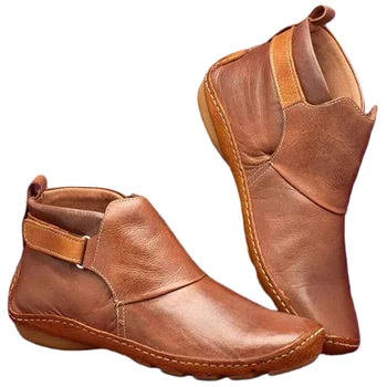 

Fashion Arch Support Shoes Warm PU Leather Short Walking Autumn Outdoor Casual Lightweight Flat Heel Non Slip Women Ankle Boots