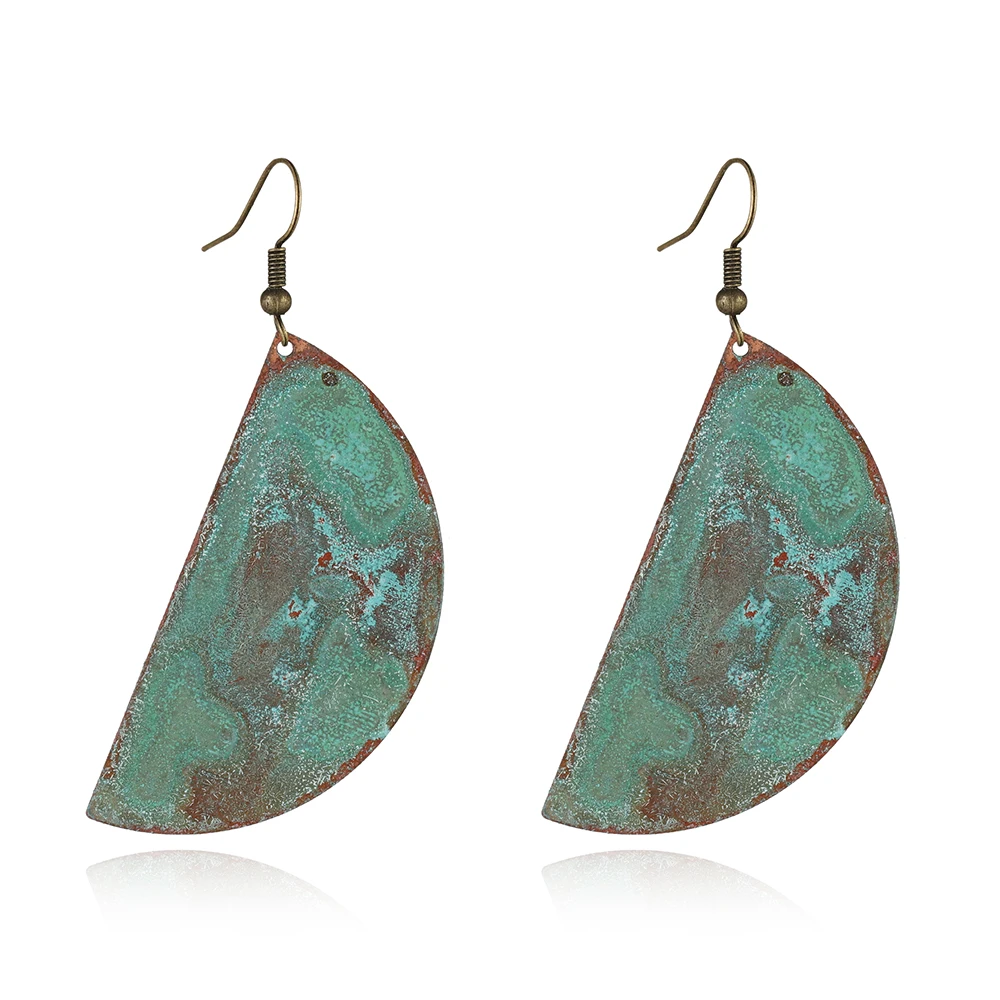 

Copper patina half circle big drop earring