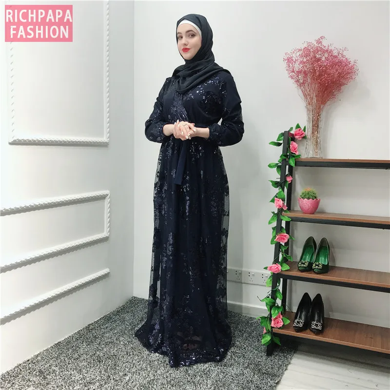 Кружевное платье с блестками, Абая, кафтан, Дубай, Арабский мусульманский хиджаб, платье, кафтан, ИД, платья, Катар, Рамадан, эльбисе, халат, Femme Musulmane