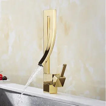 

Basin Faucets Gold Brass Faucet Square Bathroom Si