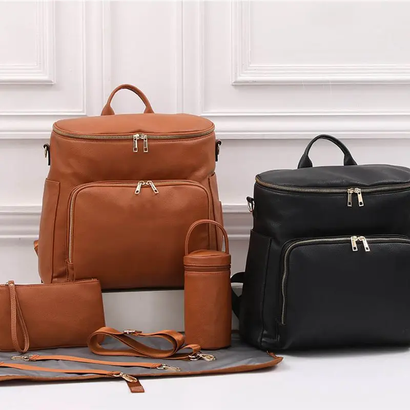 PU Leather Baby Nappy Diaper Bag Backpack+Changing Pad+Stroller Straps+Insulation bag+Cosmetic bag PU Leather Baby Nappy Diaper Bag Backpack+Changing Pad+Stroller Straps+Insulation bag+Cosmetic bag