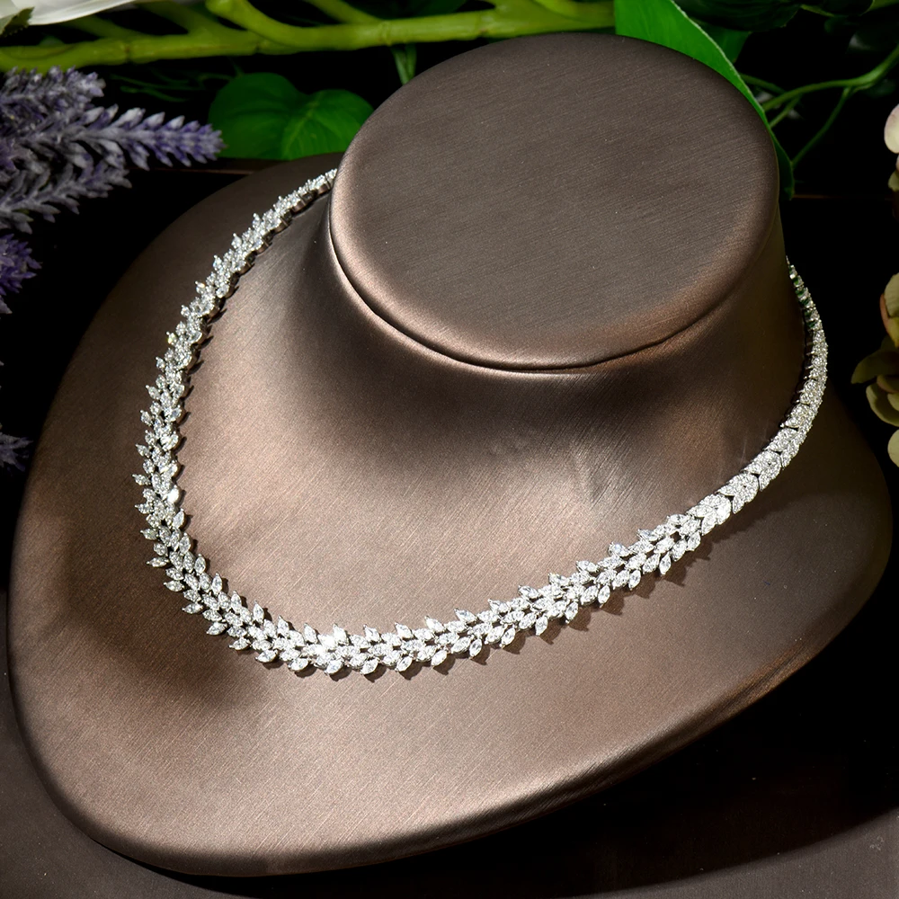 HIBRIDE Long Leaves Earrings Necklace Set For Women Cubic Zirconia Wedding Party Dubai Bridal Jewelry Set Brincos Female N-1843 - Image 5