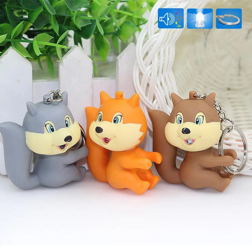 

Cartoon Squirrel Keychain LED Light Sound Key Ring Holder Hanging Decoration
