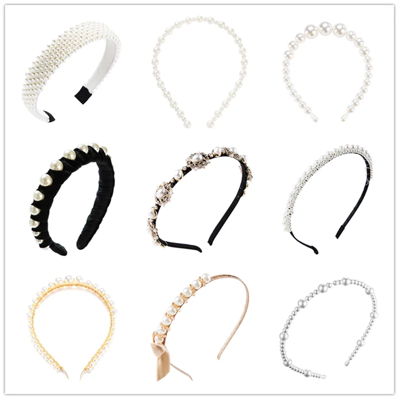 

New Simple Elegant Headbands for Women Big Pearl Wild Narrow Side Solid Color Wedding Headband Hair Accessories