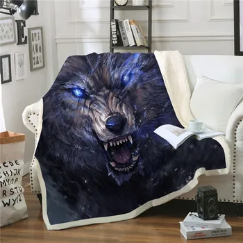 

3D Print Funny Wolf Sherpa Blanket Plush Blanket Washable Bedspread Fashion Quilts Office Airplane Bedding