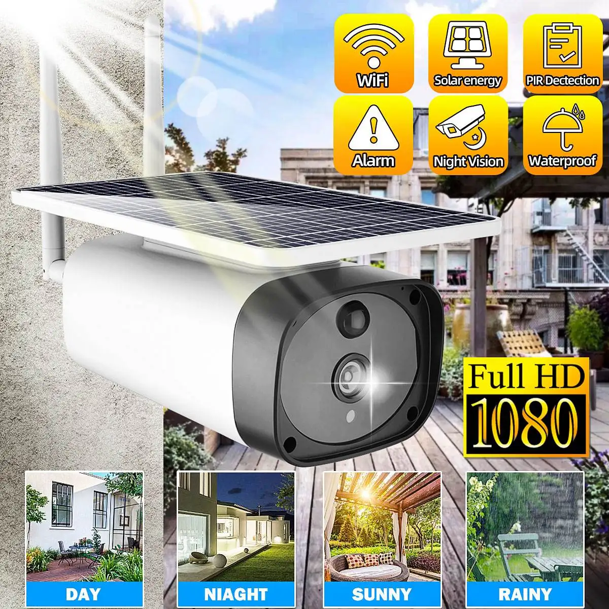 

1080P Full HD Solar Camera Home Security IP Camera Security Network Outdoor Waterproof Security WiFi Wireless IR Monitor Camera