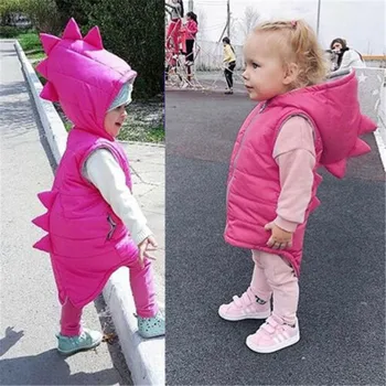 

2019 Fashionable Baby Girl Clothes Warm Dinosaur Hooded Coat Kid Jacket Outerwear Zipper Autumn Winter Waistcoat