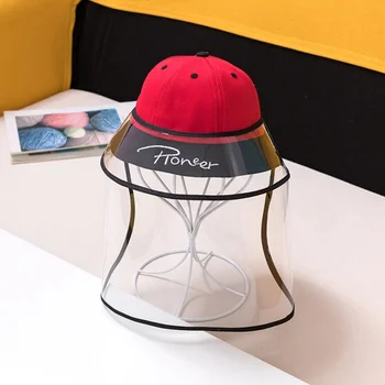 

Children's Protective Caps Letter Embroidered Fisherman's Hat Sun Protection Sunscreen Helmet With Removable Face Mask hot