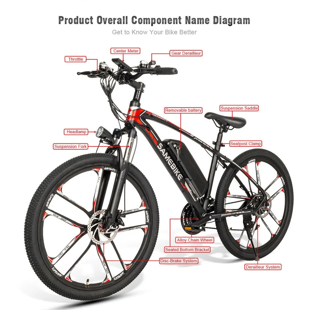 Samebike MYSM26 26 дюймов электровелосипед 48 В 8AH 350 Вт 30 км/ч с переменной скоростью дисковый тормоз электрический мопед велосипед