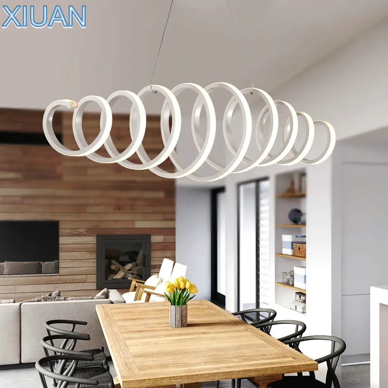 

58W Modern Spiral Pendant Lamp with Remote Control Aluminium Living Room LED Hanging Light for Office Bar Kitchen Lighting