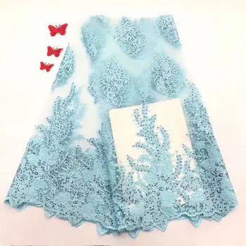

Cheap skyblue Lace Fabric Embroidered Nigerian Laces Fabric Bridal High Quality French Tulle Lace Fabric For Women FD1218