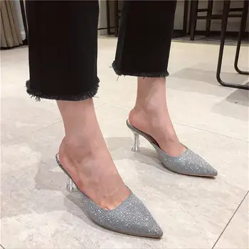 

Karinluna 2020 Dropship Top Quality Sexy Clear Heels Bling Party Wedding Pointed Toe Summer Sandals Women Shoes Woman Mules