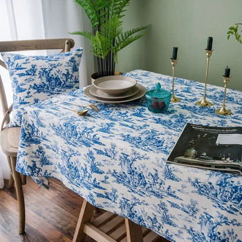 

Simanfei Table Cloth On The Table Pastoral Blue Printing Ink Cotton Linen Table Cover For Home Decorative Rectangle Tablecloths