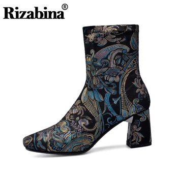 

RIZABINA Plus Size 33-43 Women Ankle Boots Fashion Stretch Boots New Fashion Winter Shoes Women Daily Office Lady Footwear