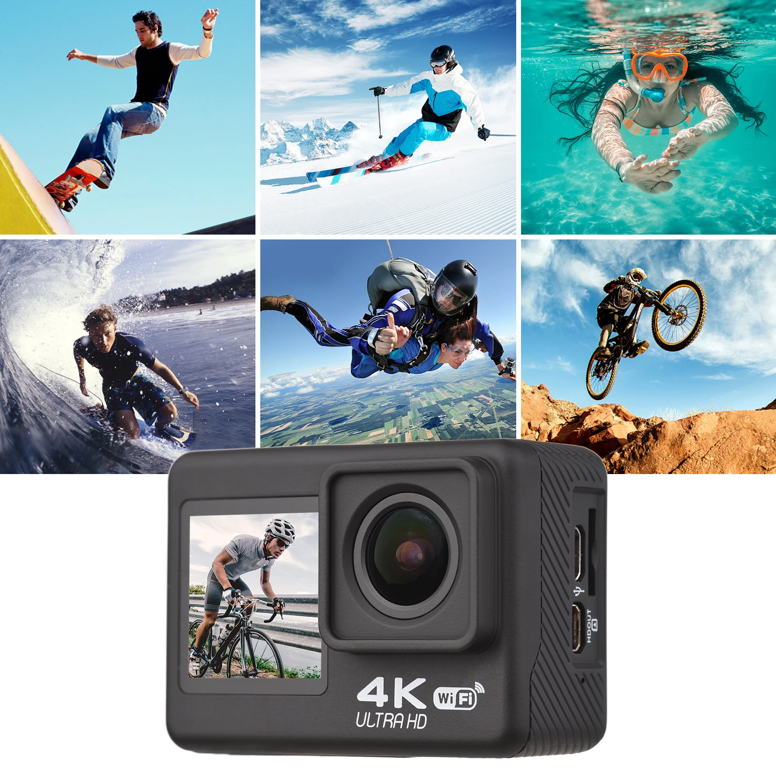 4K60FPS Ultra High Definition WiFi Action Camera Dual Screen 170° Wide Angle 30 Meters Waterproof with Remote Control Battery hunting camcorder