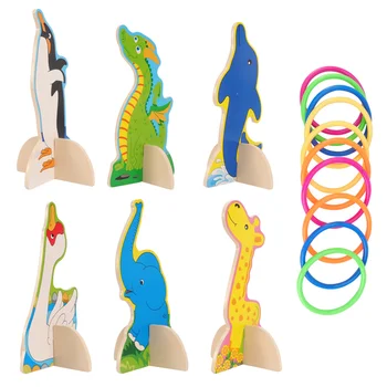 

1 Set of Fun and Educational Ring Tossing Game Toy Set Animal Wood Base Target