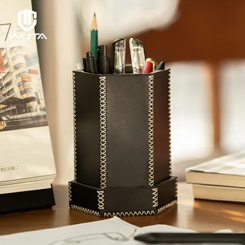 

WUTA763 Leather Pen Pot Cup Semi-finished Hexagon Pen Holder Leather Kit Desktop Decorate Stationery Container DIY Christma Gift