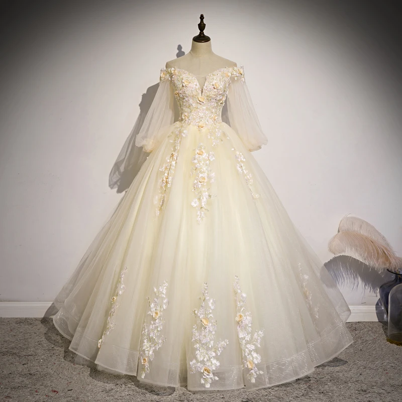 Quinceanera Dress New Gryffon Party Dress Half Sleeve Off The Shoulder Ball Gown Elegant Floral Print Vestidos Gown