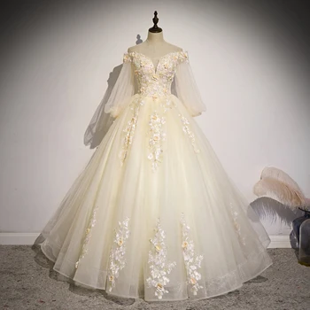 

Quinceanera Dress 2020 New Gryffon Party Dress Half Sleeve Off The Shoulder Ball Gown Elegant Floral Print Vestidos Gown