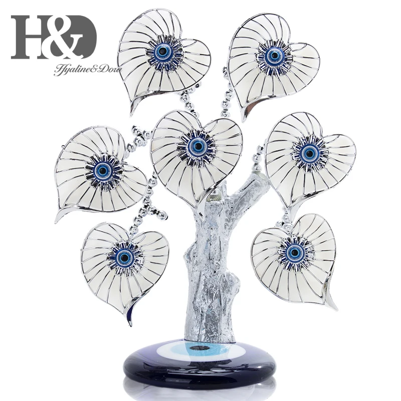 H& D Fengshui голубое сглаза дерево для защиты денег богатство достижения удачу Рождественский подарок домашний Декор Орнамент демонстрационная смола - Цвет: Evil Eye Heart Leaf