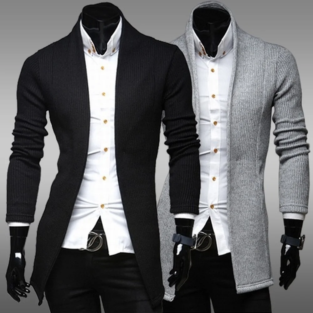 ZOGAA Mens Long Cardigan Sweater 2019 Brand Spring Casual Simple Sweater Coat Slim Solid Fashion Sweater Outwear Male Clothing