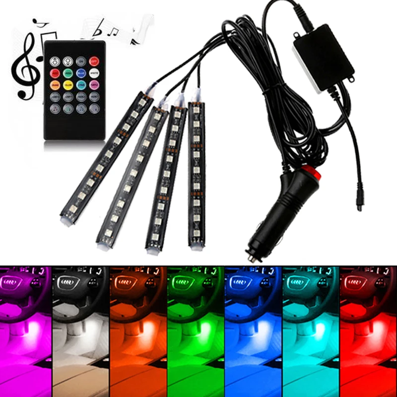 Car Interior Atmosphere LED RGB Strip Light Dash Floor Foot RGB LED Strip Decorative Light Music sound Control Multiple lighting Car Interior Atmosphere LED RGB Strip Light Dash Floor Foot RGB LED Strip Decorative Light Music sound Control Multiple lighting