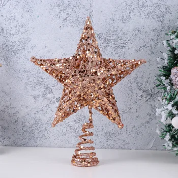 

20cm Christmas Tree Iron Star Topper Glittering Christmas Tree Decoration Ornaments (Rose Gold)