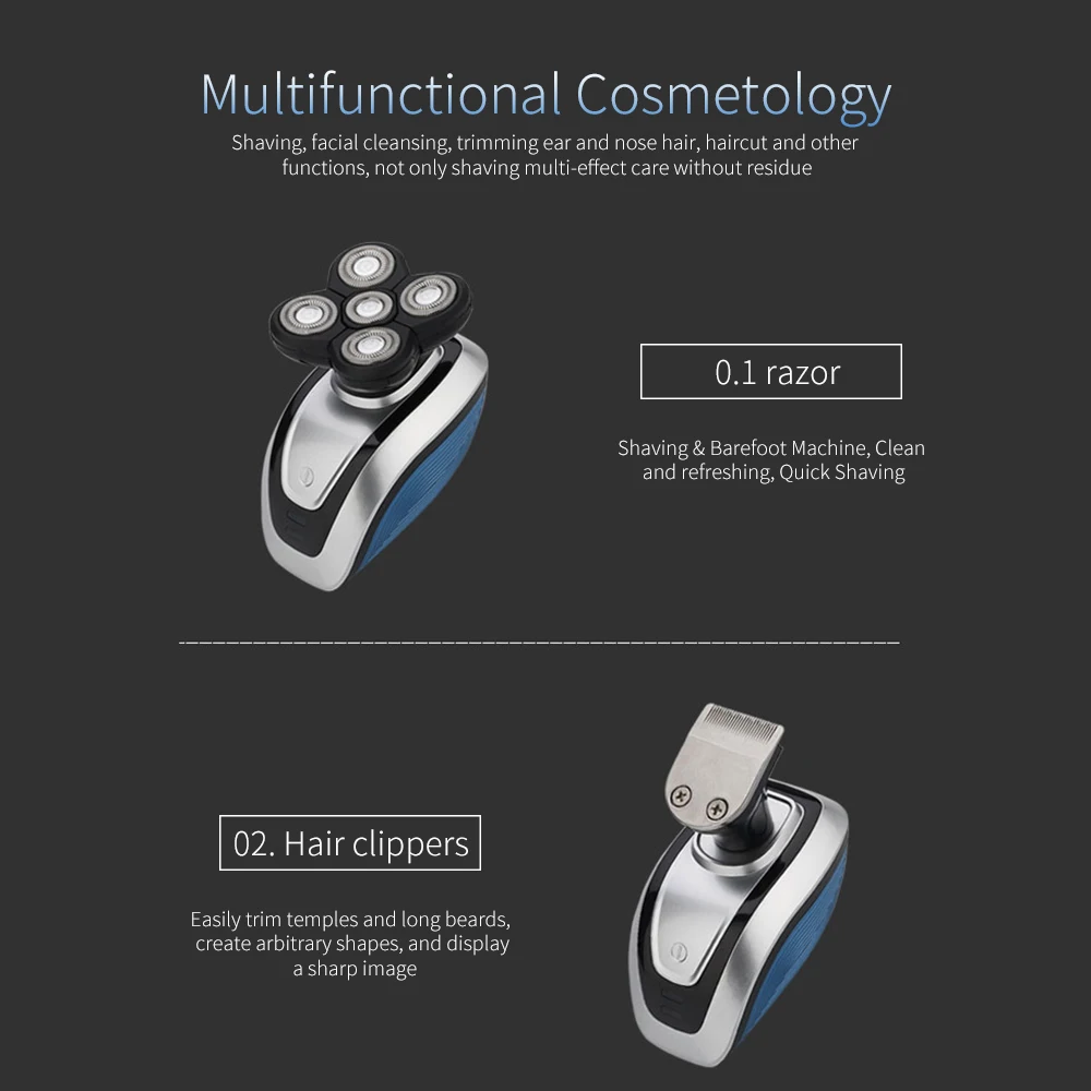 4 в 1 перезаряжаемая электробритва, бритва с пятью плавающими головками, машинка для стрижки волос, триммер для волос в носу и ушах, Мужская щетка для чистки лица