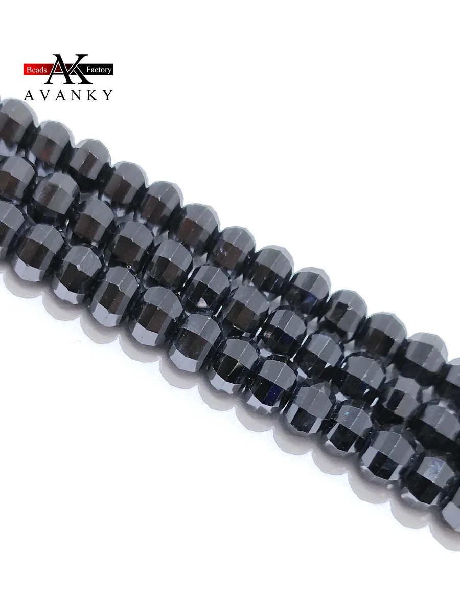 Natural Stone Faceted Black Spinel Beads Small Section Loose Spacer for Jewelry Making DIY Necklace Bracelet 15'' 2x4mm 3x5mm