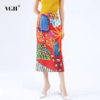 

VHG Vintage Cartoon Print Skirt For Women High Waist Slim Free Size Straight Elegant Skirts Female 2020 Summer New Clothing