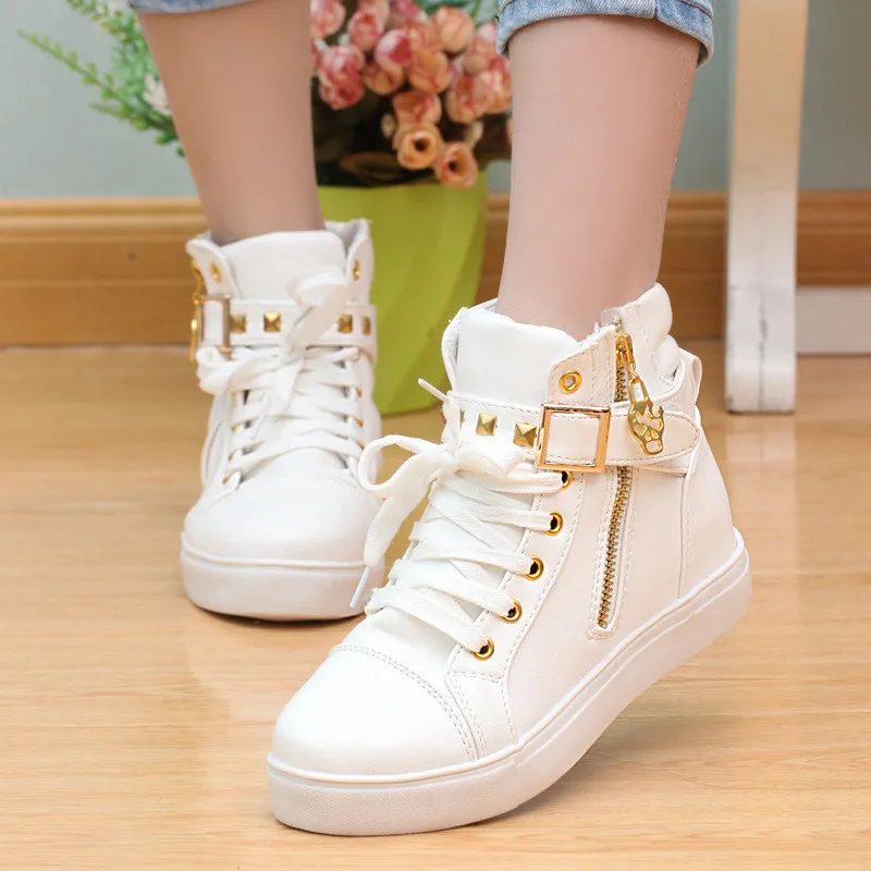 Canvas women shoes sneakers fashion zip comfortable wedge shoes woman solid white sneakers women zapatos de mujer high top